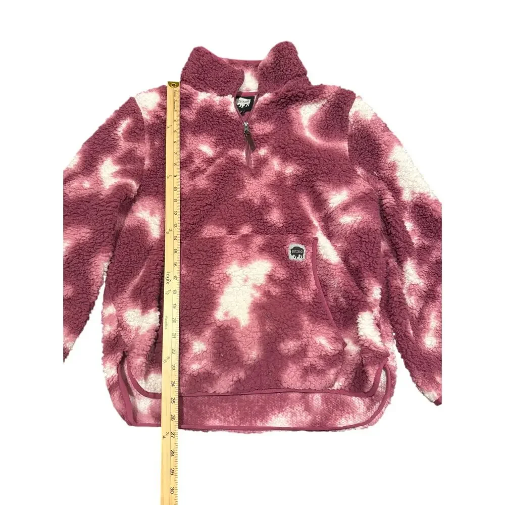 Buffalo Outdoors Women's 1/4 Zip Pink Tie Dye Sherpa Fleece Pullover Size XL